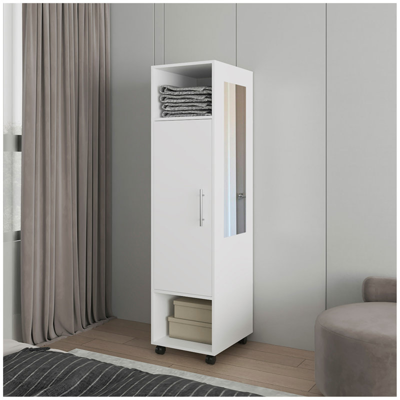 Armoire H 62,9 po, avec 1 porte, 3 tablettes et miroir pleine longueur, White