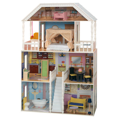 Maison de poupée en bois Savannah, plus de 4 pieds de haut avec balancelle et 14 accessoires