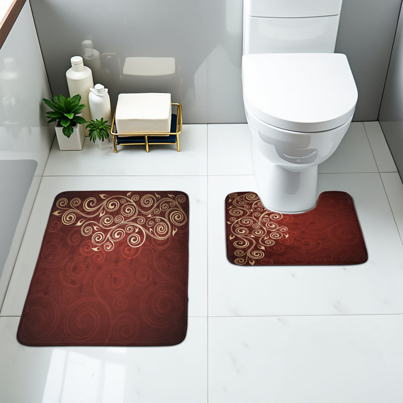  Tapis de salle de bain bourgogne 2 pièces