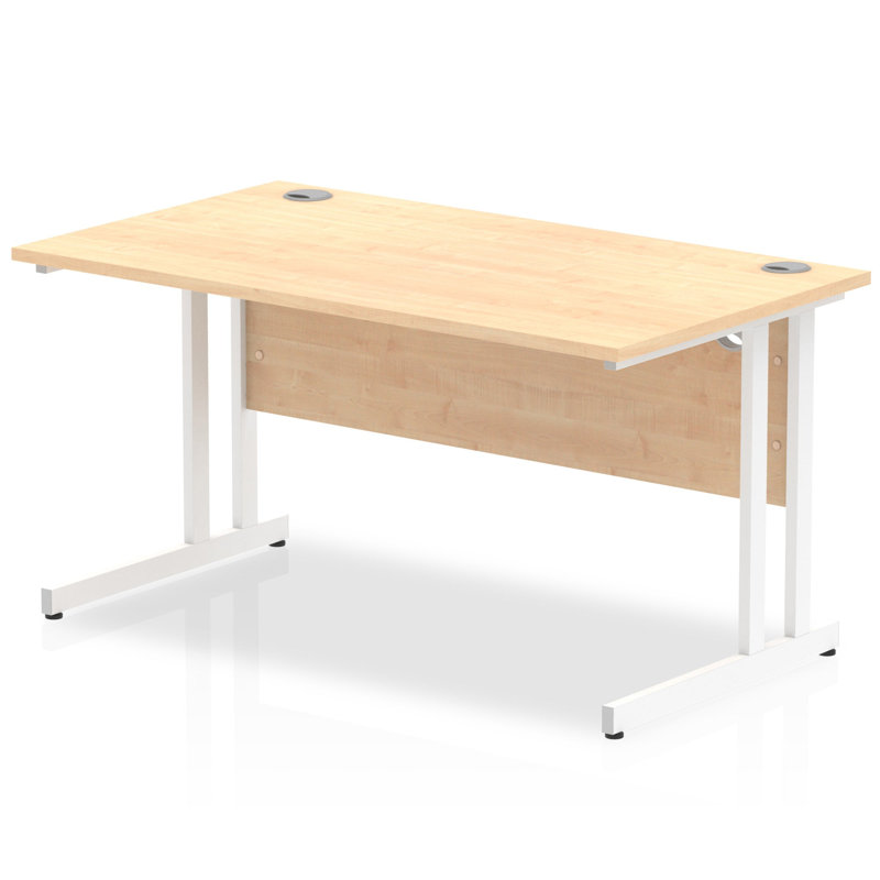 Impulse Steel Desk, 73cm H x 140cm W x 80cm D, White, Maple