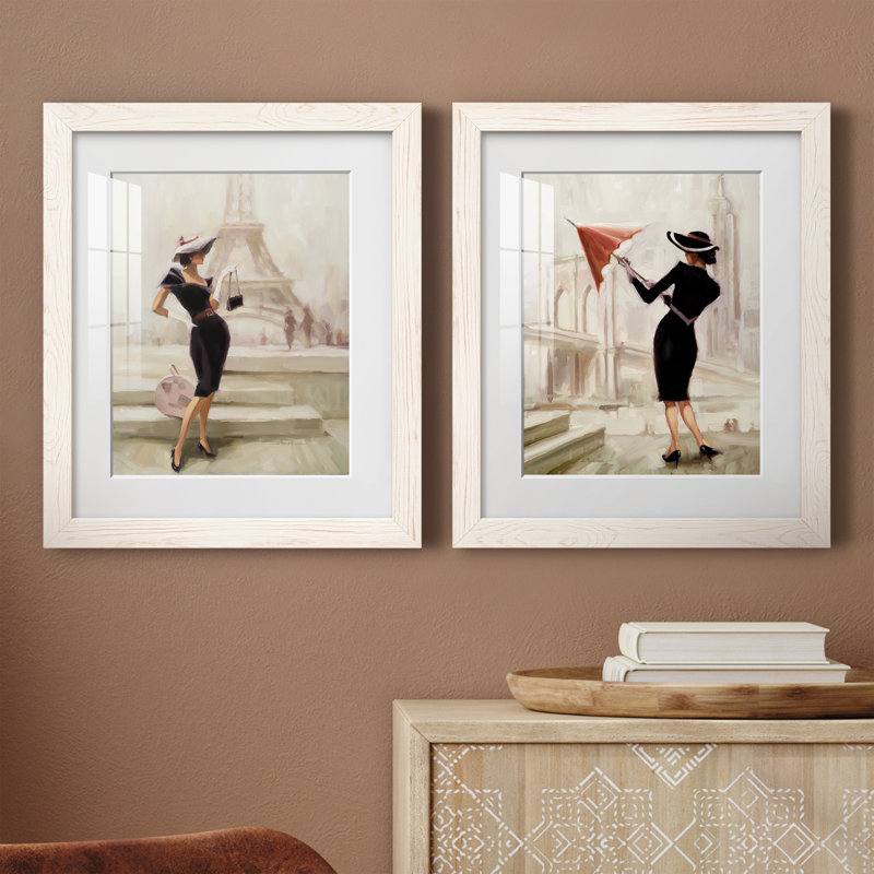 «Love, from Paris», ensemble de 2 peintures, H 24 po x l 36 po x P 1,5 po, Papier encadré blanc