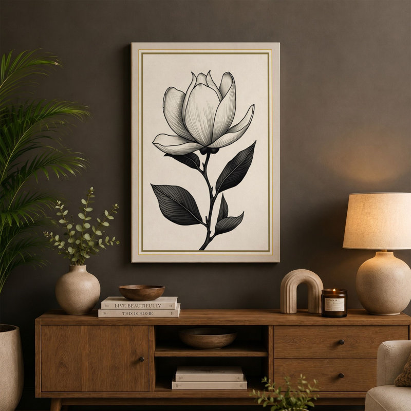 Single Bloom Study Botanical - Wrapped Canvas, 30x20 - 76.2 x 50.8 cm, Teal Border