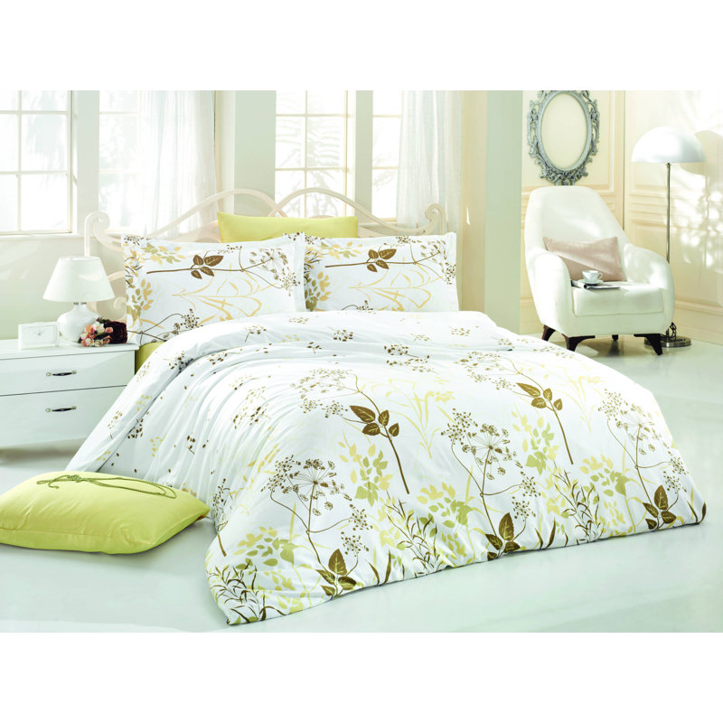 Ensemble de housse de couette 100% coton vert olive Elena, Housse de couette 94 po x 87 po + 2 taies d'oreill, Vert olive