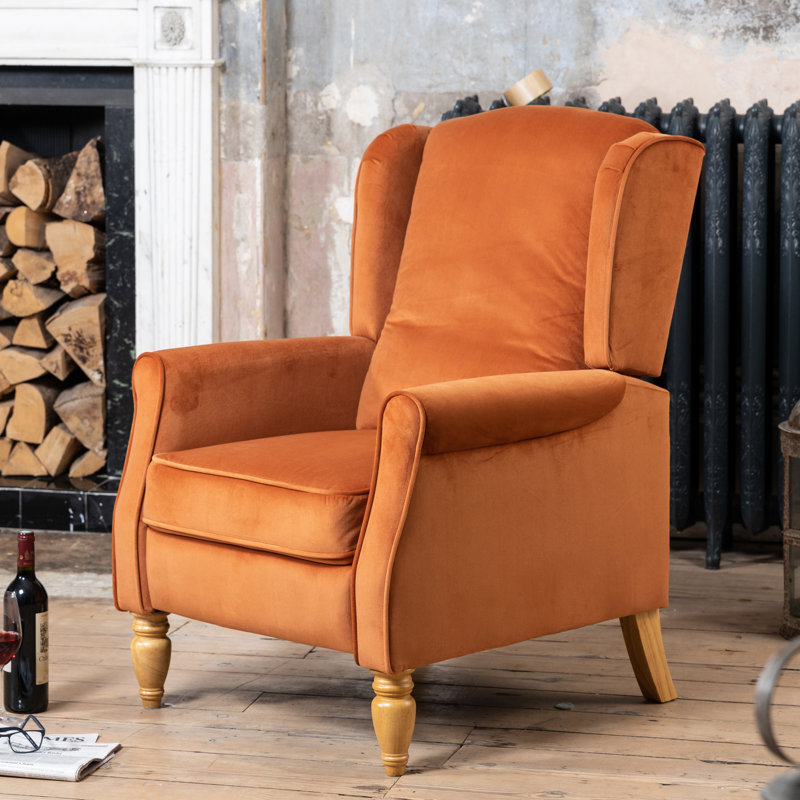 Airell 70cm Wide Velvet Wing Chair Recliner, Orange