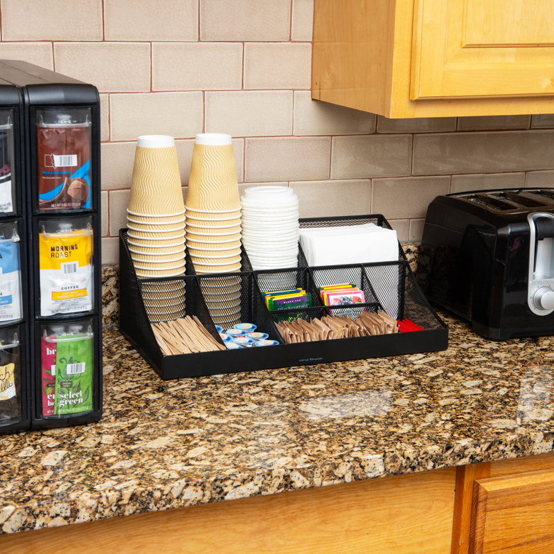 Mind Reader Countertop Organizer, 2-Tier Office Breakroom Supply Caddy, Metal Mesh, Black