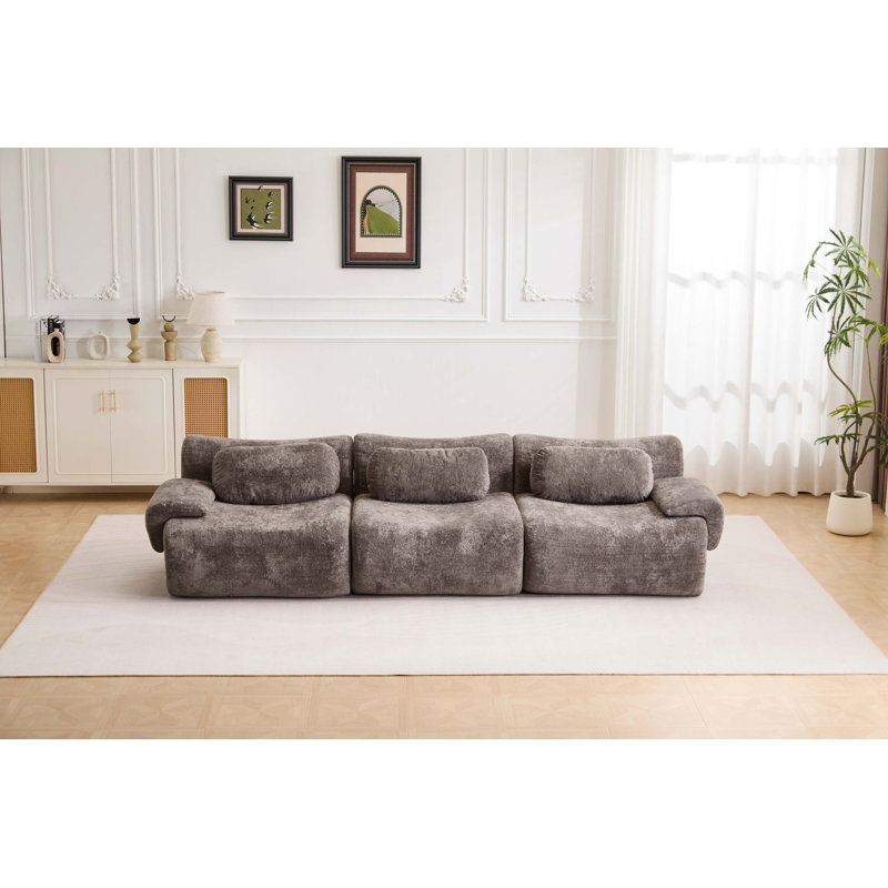 Canapé convertible modulaire sans assemblage requis, Gray Velvet, 27.6" H x 113.9" W x 39.8" D