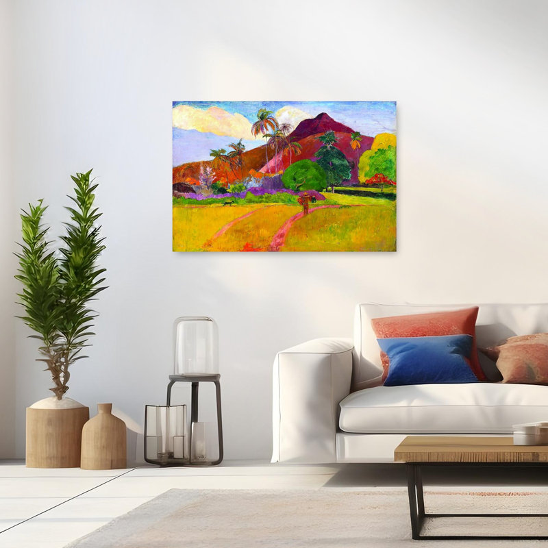 «Tahitian Landscape Classic Colorful Serene Palm Landscape Summer», impression murale, H 32 po x l 48 po