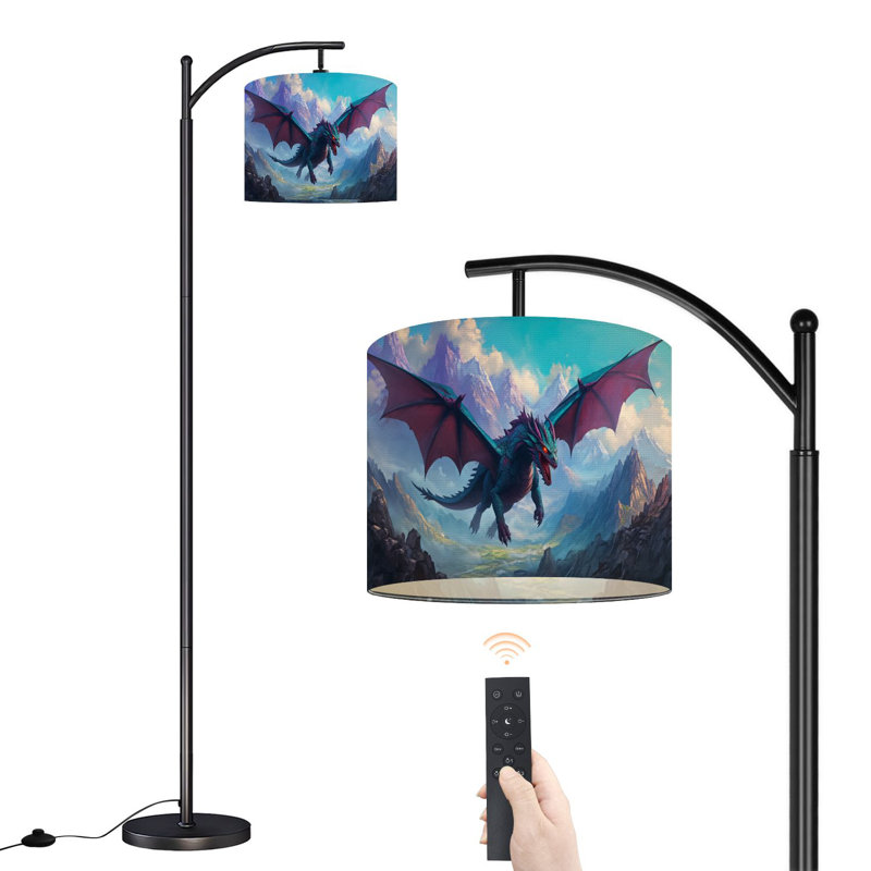 Lampe sur pied à arc avec abat-jour réglable Fantasy Mountain Dragon Mountains Wings Sky Cliff Lampe sur pied 3 températures de couleur à intensité variable pour lampe
