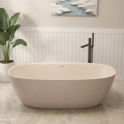 Freestanding Tub Solid Surface Stone Resin Soaking Bathtub, Bisque