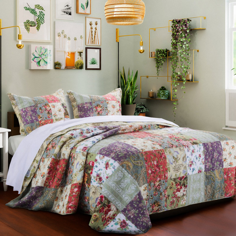 Full Size Multicolor Cotton Jacobean Print Bedspread Set