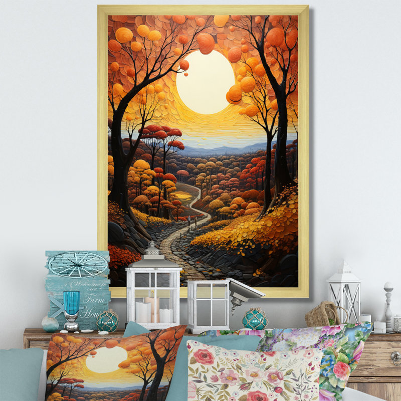 «Wattrelos Countryside Autumnal Canopy Patchwork I», reproduction d'art sur toile, Encadrement doré