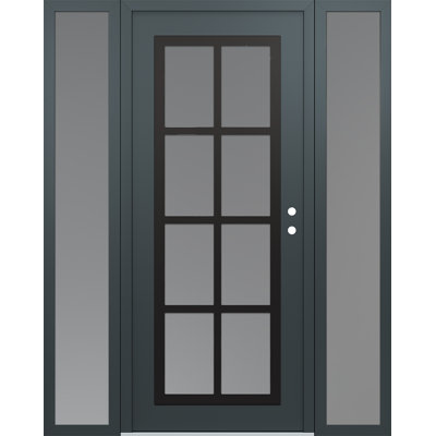 C16 Left-Hand 68 In. X 80 In. Panel Black Steel Anthracite And Anthracite Frosted Glass With 2 Sidelites Frosted Glass Prehung Front Entry Door