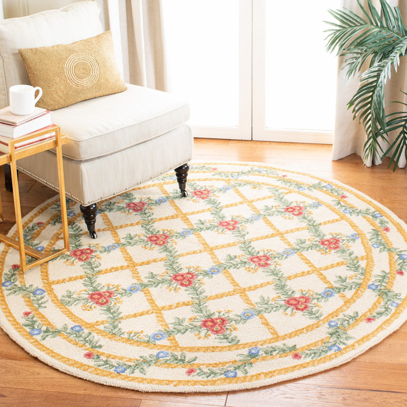Tapis en laine crocheté à la main Kinchen, Rond 5 pi 6 po