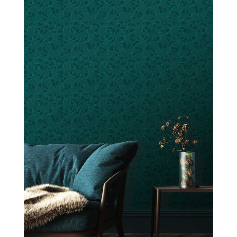 Ginko II 33' L x 20.5" W  Wallpaper Roll, Teal