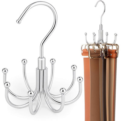 Lot de 4 porte-ceintures pour placard, organisateur de ceintures rotatifs, support de ceintures en métal robuste avec 16 crochets et 32 ​​crochets de suspension, sans installation