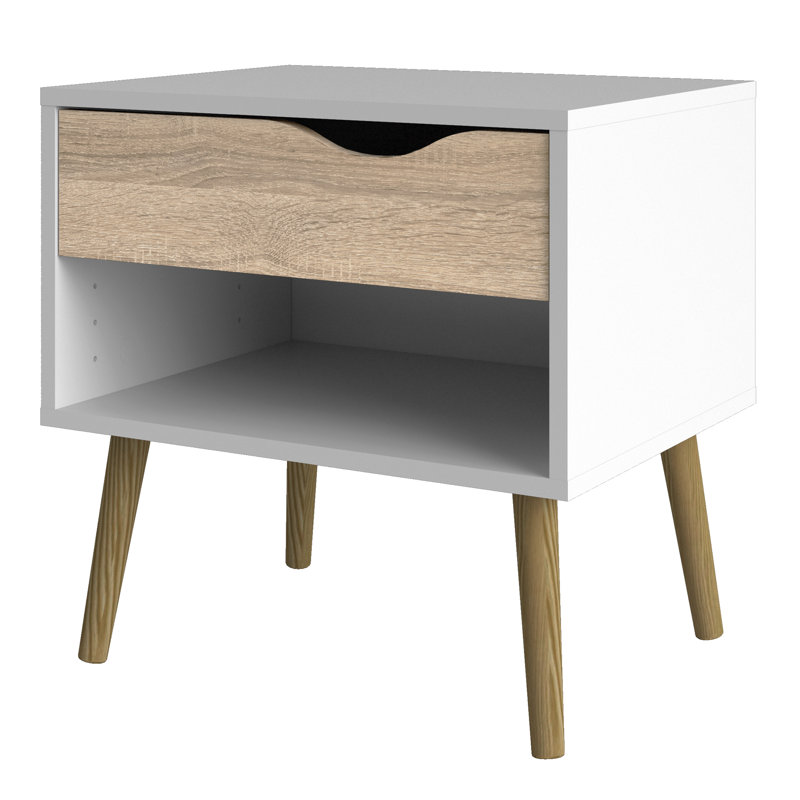 Havana 50.2cm W Bedside Table, White/Oak