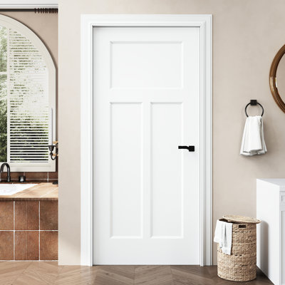 Intérieur de porte moulée en forme de T de 36 po x 80 po, comme porte pré-suspendue ou porte de grange ou porte de poche ou porte française ou dalle de porte coulissante pour garde-manger, buanderie, chambre à coucher, peinturable et imperméable, panneau de porte sans trou ni charnières