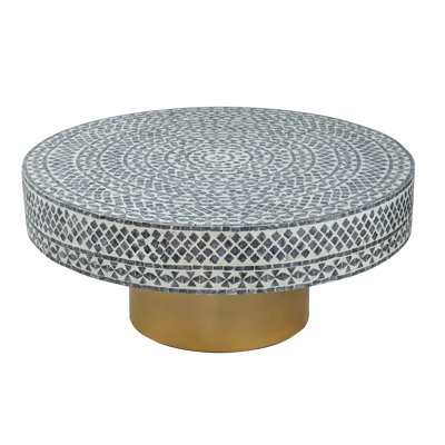 Table basse à piédestal, l 35 po x P 35 po x H 16,1 po, or, panneau de fibres à densité moyenne, 1 pièce, table basse, multicolore