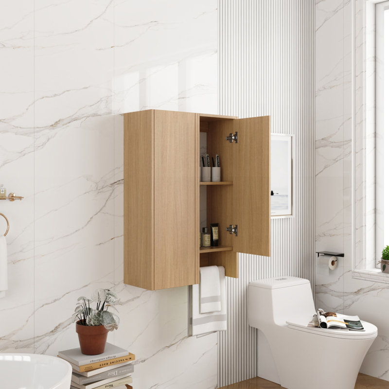 24 Inch Wall-Mounted Side Cabinet Combination, 2-Soft Closing Door, Suitable For Small Bathroom, Study, Storage Room, Original Oak (KD-Packing)