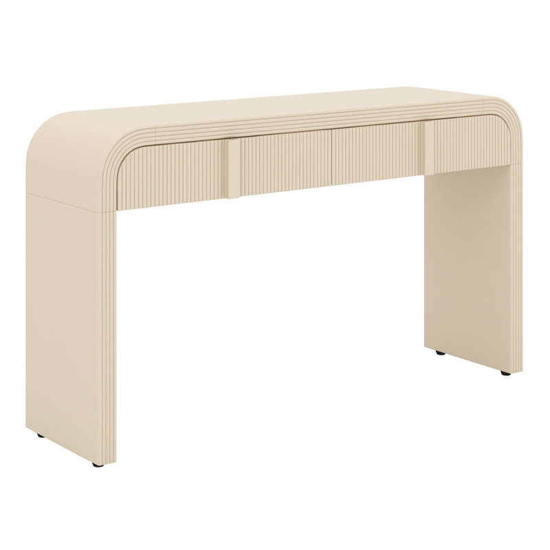 Console unique à silhouette arrondie et surface lisse avec 2 tiroirs, console incurvée, table d'entrée cannelée