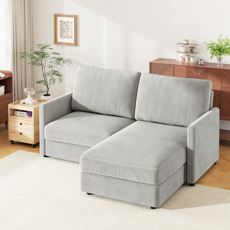 Saarth 180cm 2 Seat Area Corduroy Corner Sofa, Light Grey