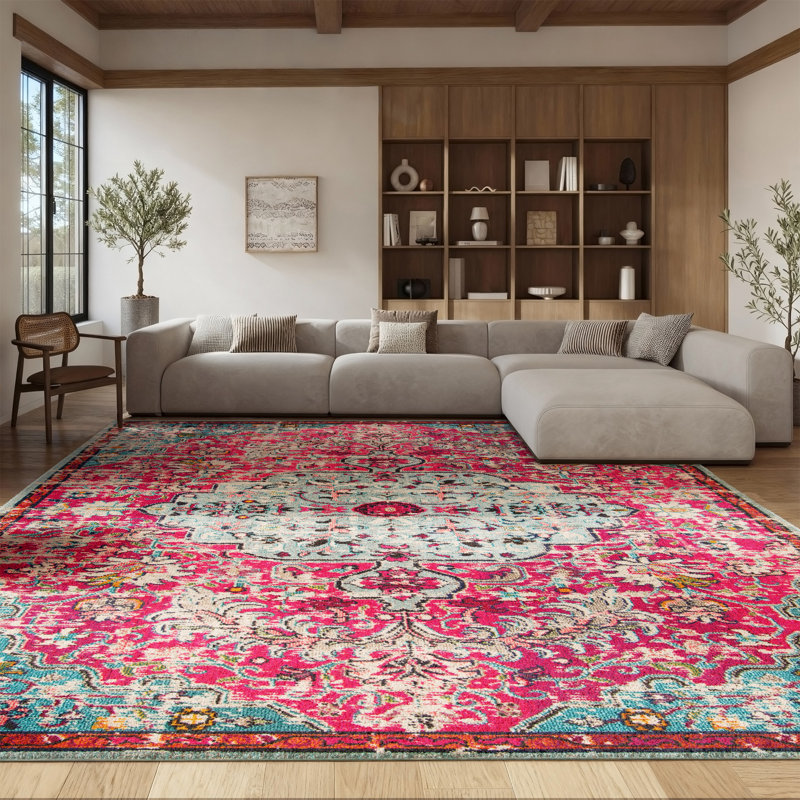 Tapis fuchsia / bleu sarcelle Felty, Rectangle 8 pi x 10 pi