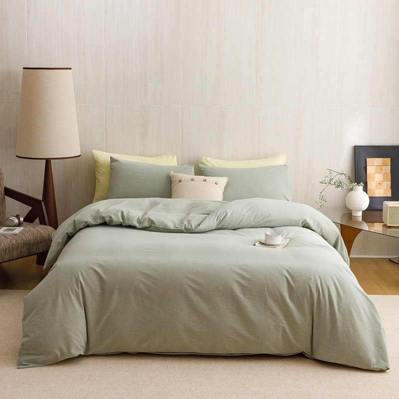 Wellboo Washed Cotton Duvet Cover Set 100% Cotton Comforter Cover 3 Pcs Quilt Cover Set, Beige