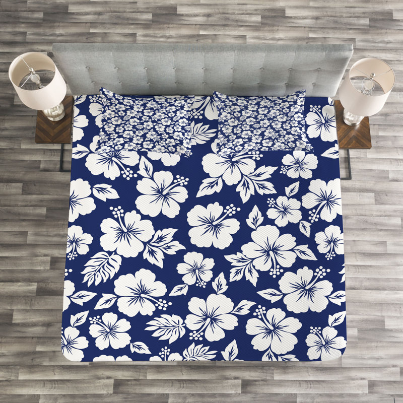 Adreian NavyBlue/White Microfibre Bedspread Set, 220 x 264 cm