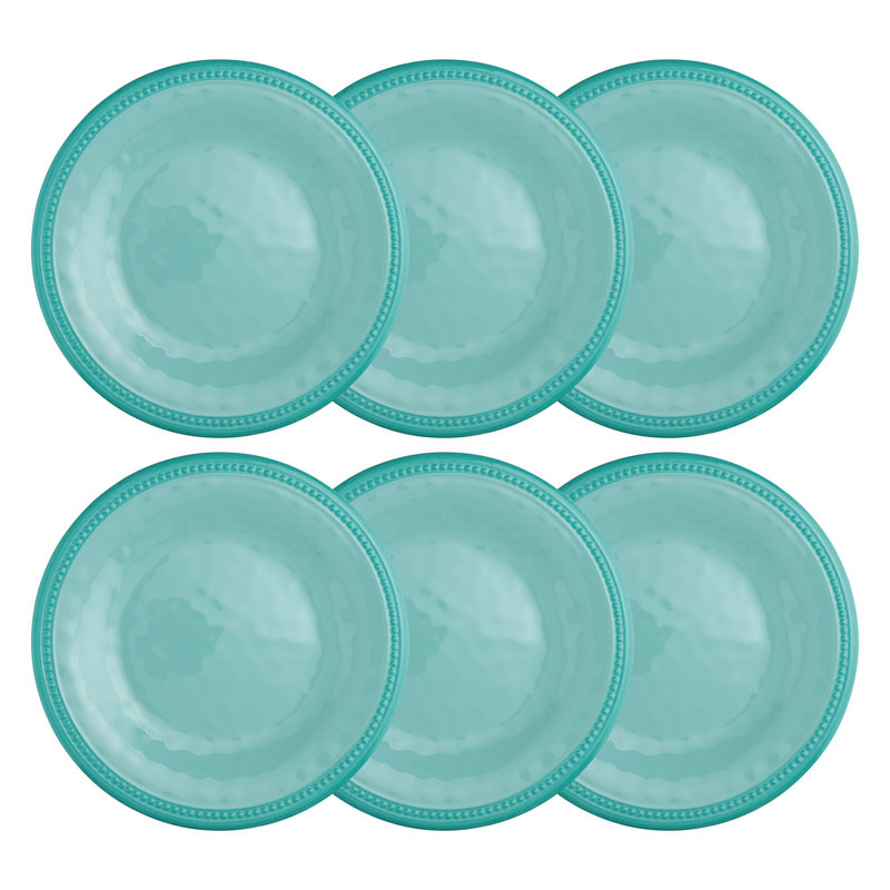 6-Piece Beaded 10 3/4" Melamine Plate, Aqua