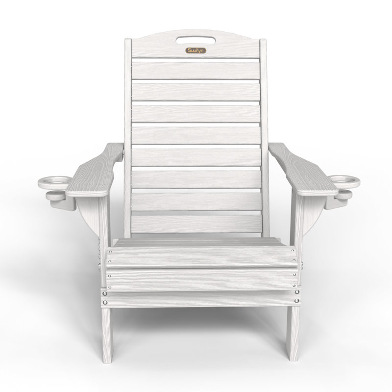 Chaises d'extérieur d'extérieur résistantes aux intempéries en PEHD pliable avec porte-gobelet, Blanc