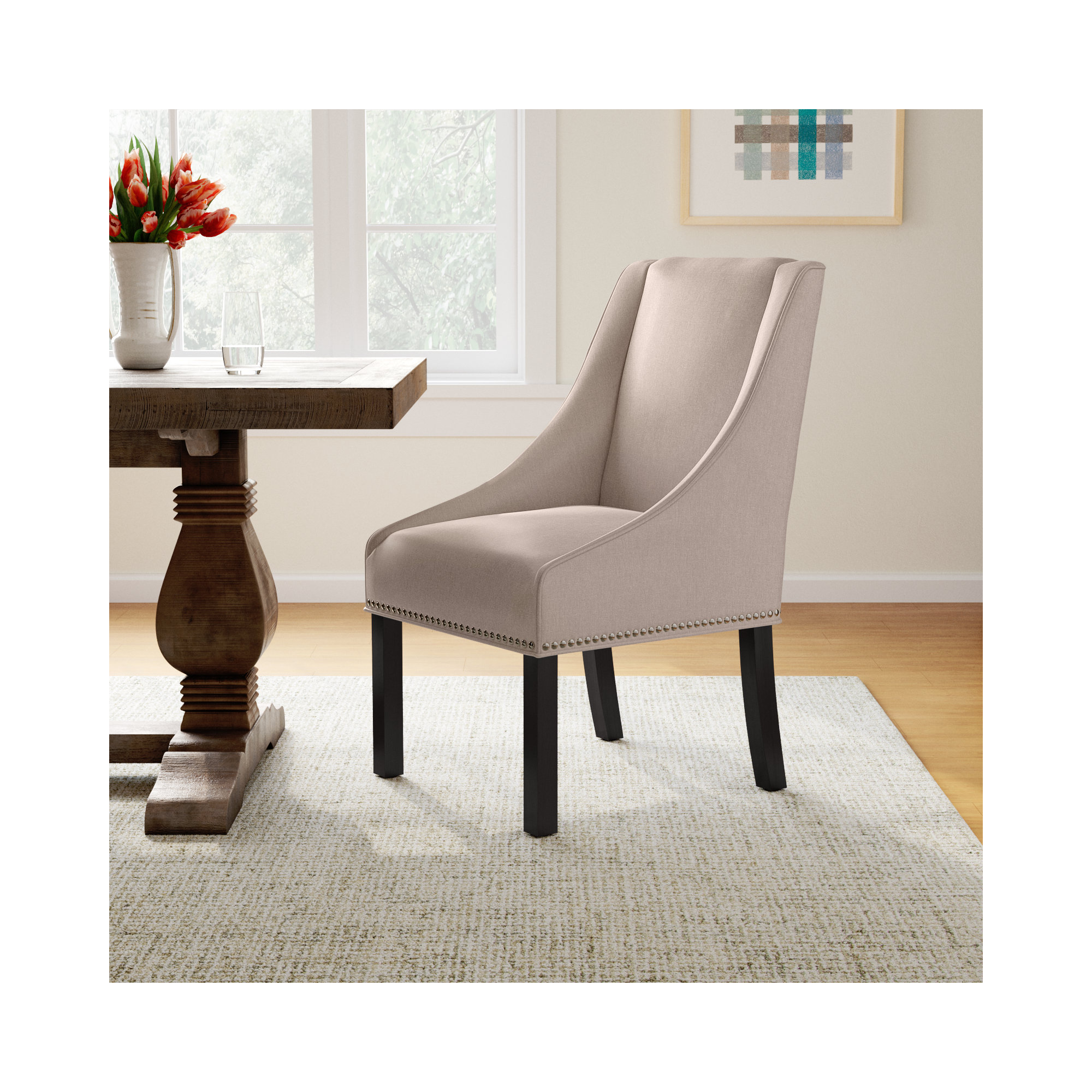 Sorrento Linen Upholstered Arm Chair, Espresso, Oyster