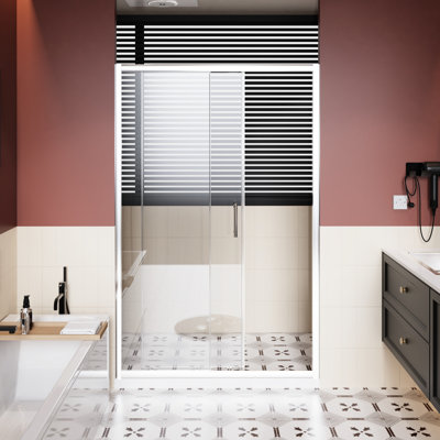Porte de douche coulissante simple réglable de 48 po de largeur, 72 H, verre trempé transparent de 1/5 po d'épaisseur, cadre en alliage d'aluminium, rouille, H réglable à gauche ou à droite, finition, roulettes en zinc