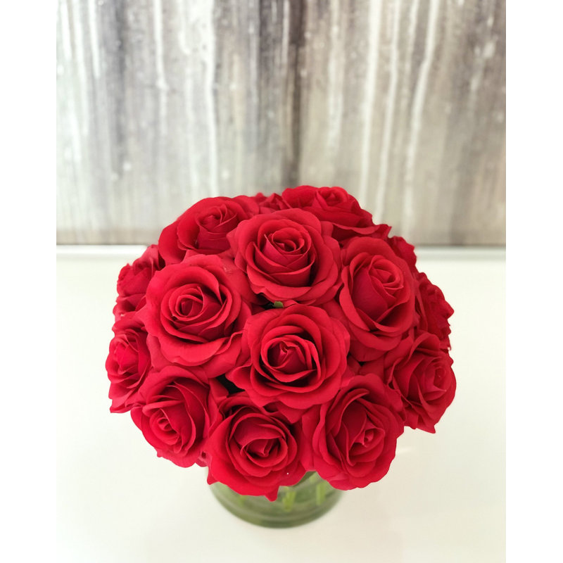 Real Touch Red Rose Arrangement Cylinder Glass