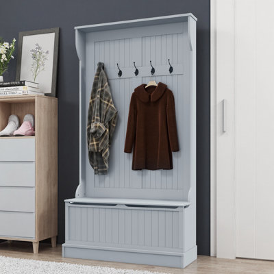 Gray Entryway Hall Tree with Storage Bench, Coat Rack and Shoe Storage - 38" 3-in-1 Organizer