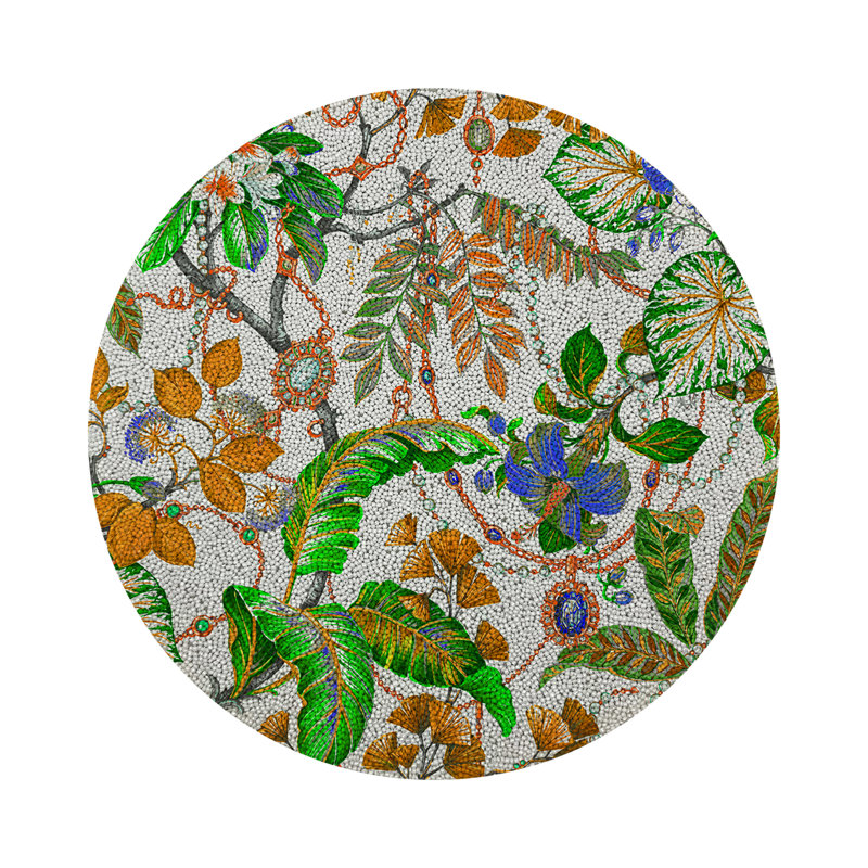 Plumeria Round Beaded Smooth Placemat, Tangerine