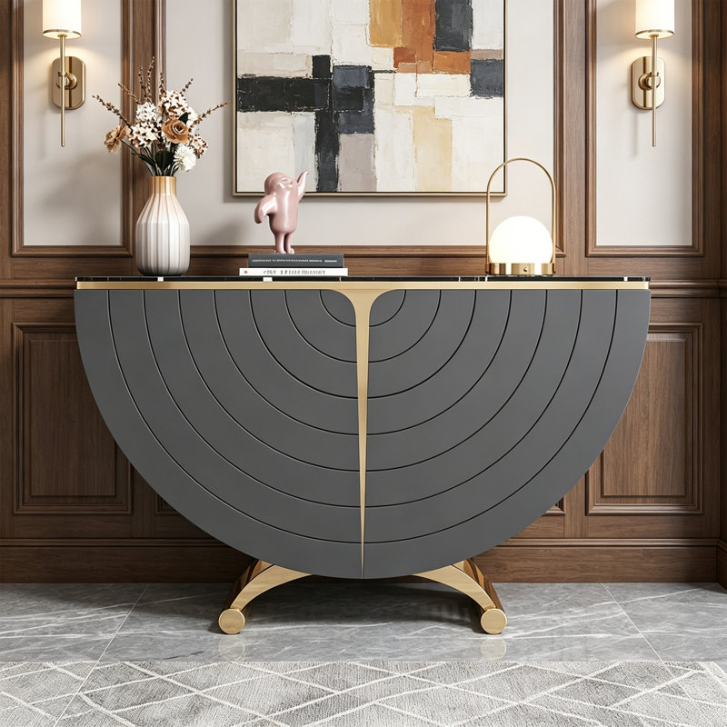 Console moderne en pierre frittée demi-ronde, 33.46" H x 62.99" W x 13.78" D, Dark Grey