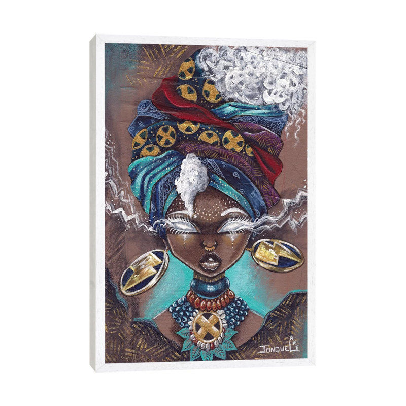 Afro Storm - Print on Canvas, White Framed, 66.04cm H x 45.72cm W x 3.81cm D