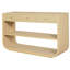 Console moderne courbée avec 3 tiroirs à fermeture en douceur et 2 tablettes ouvertes, base en bois massif, table de vestibule pour vestibule de salon, naturel-309120891