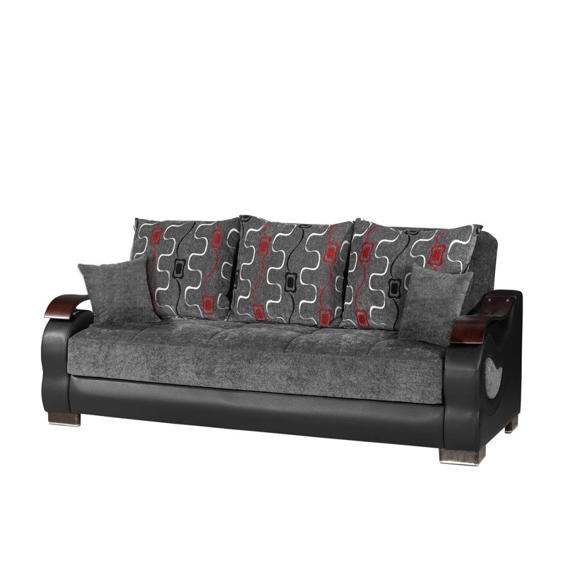 Canapé-lit rembourré convertible avec rangement, Noir/gris