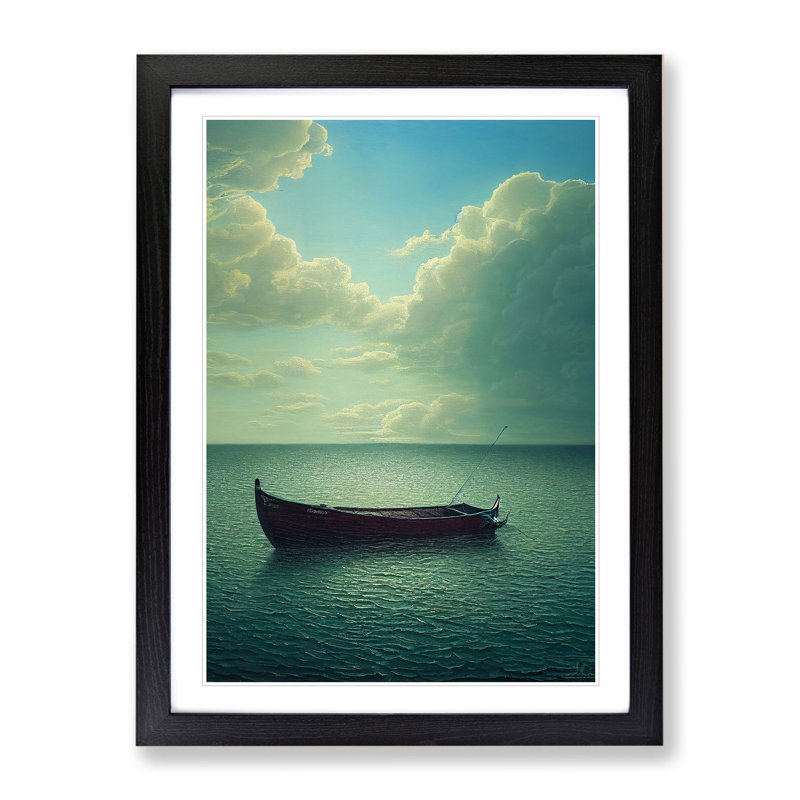 Boat Under The Clouds - Print, Black, 64cm H x 46cm W x 2cm D, Black Framed