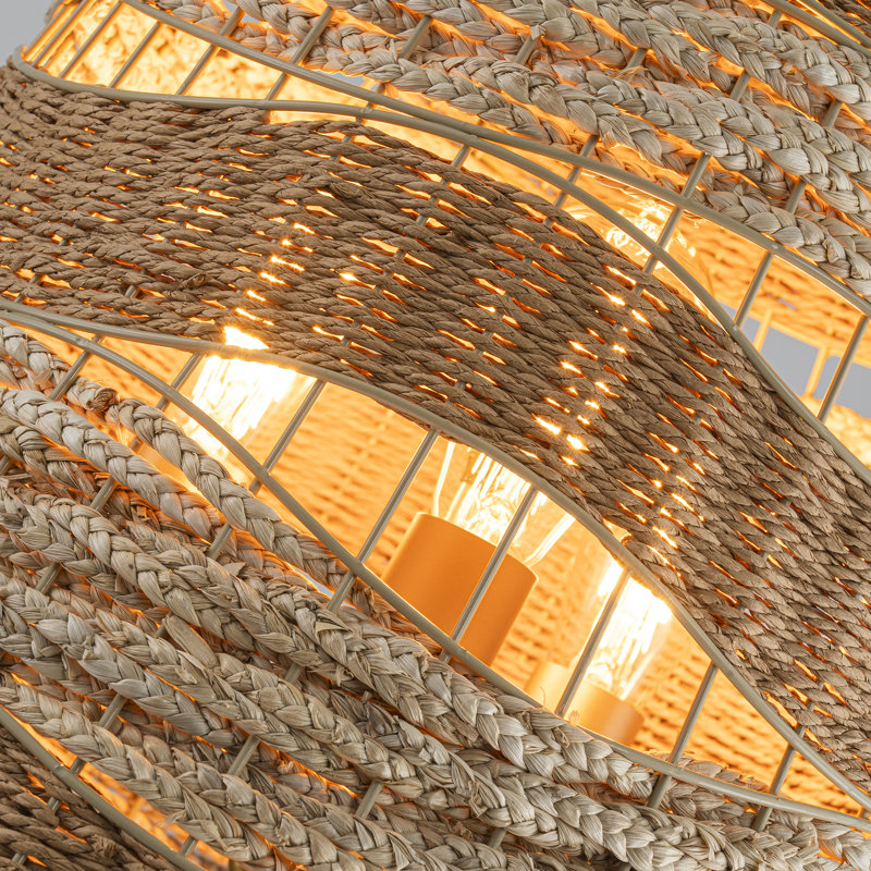 Luminaire suspendu cloche en laiton tissé naturel 3 lumières Clesta