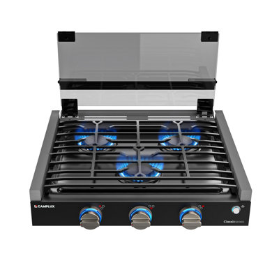 CAMPLUX 21,000BTU 21-Inch Slide-In RV Gas Cooktop with 3 Burners, Propane Cooktop Stove with Tempered Glass Cover