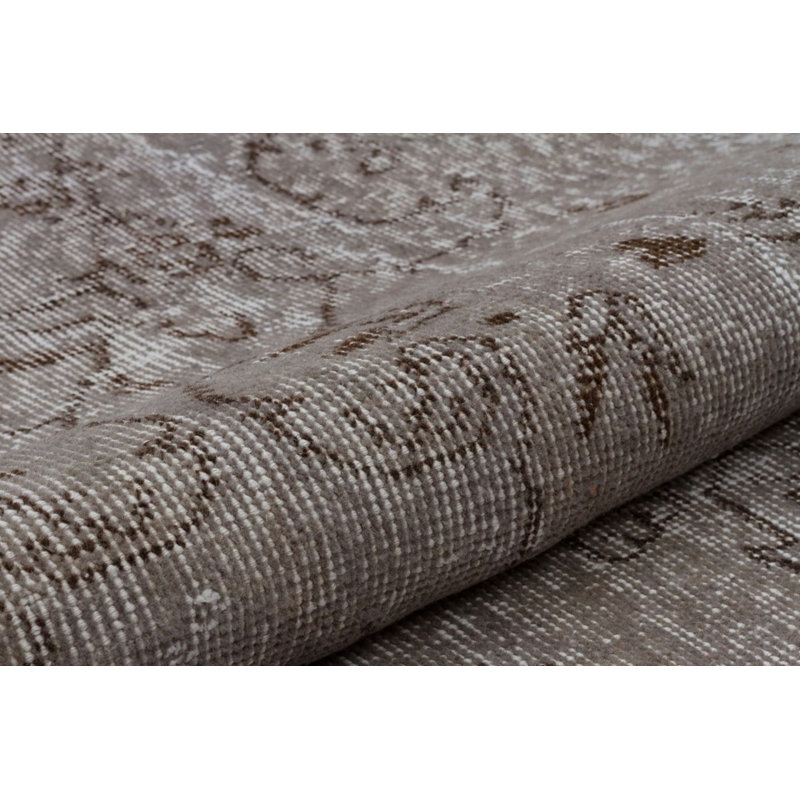 Tapis oriental turc brun et gris en laine noué à la main