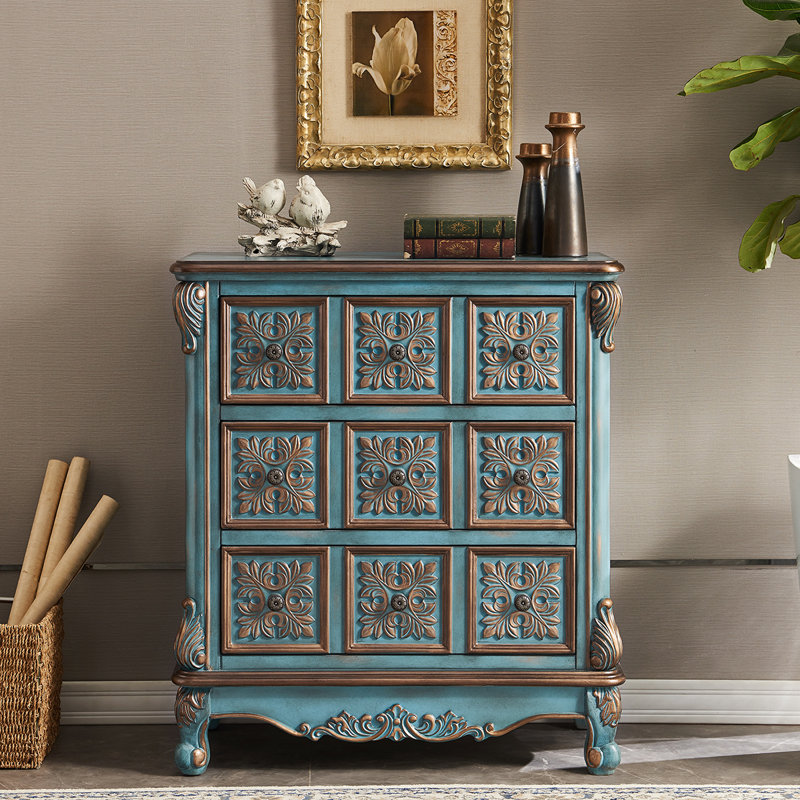 Commode d'appoint vintage grande capacité, Bleu, H 35,2 po x l 31,1 po x P 15,7 po