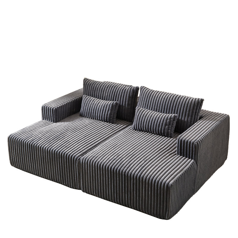 Fauteuil modulaire surdimensionné de 87 po sans assemblage requis Autianna, lit inclinable en velours côtelé gris moelleux et fauteuil confortable