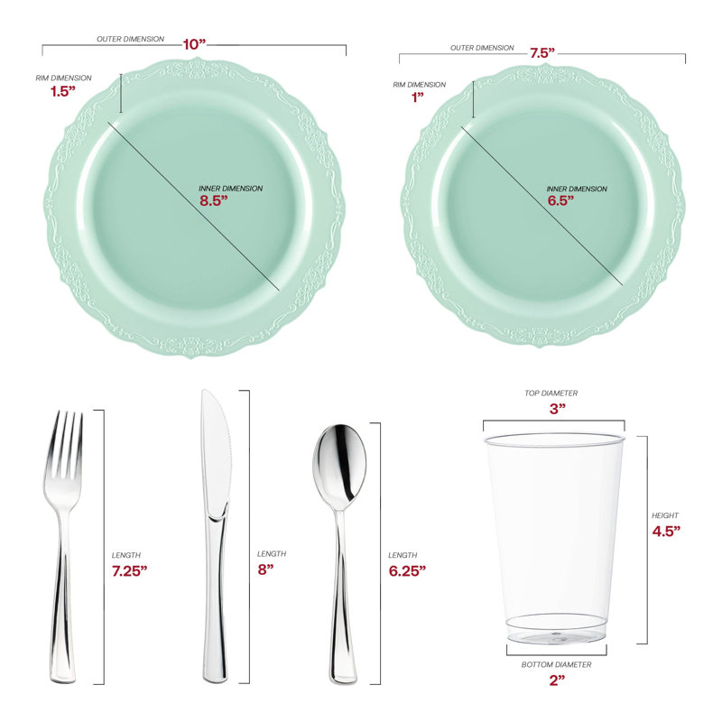 Turquoise Vintage Round Disposable Plastic Wedding Value Set - 60 Settings