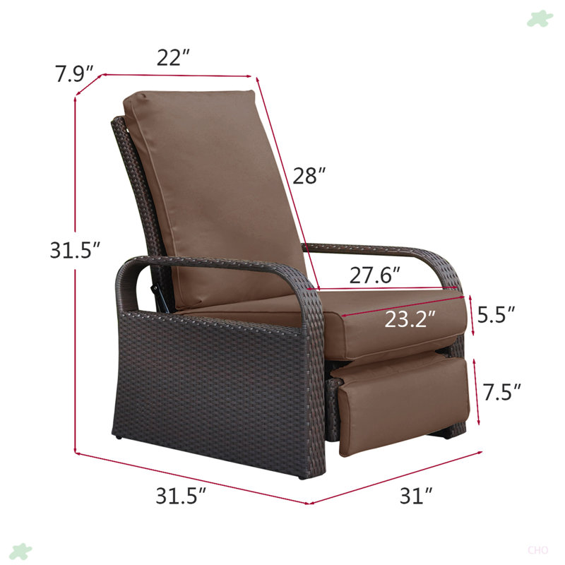 Fauteuil inclinable d'extérieur réglable en osier pour l'extérieur, Noir, Brun