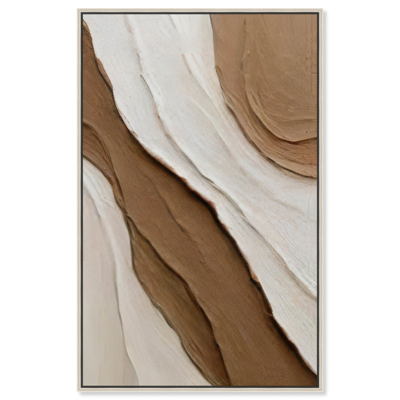 «Light Sand Waves», toile abstraite géométrique par Art Remedy, Cadre argenté, H 46 po x l 31 po