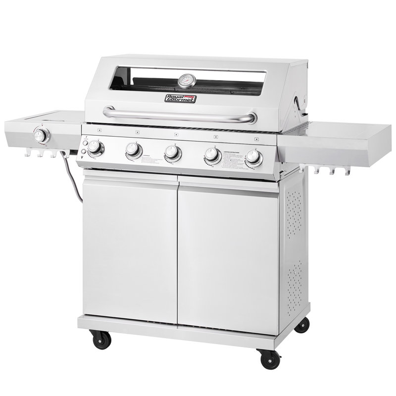 Barbecue au gaz à 5 brûleurs en acier inoxydable avec brûleur latéral infrarouge Royal Gourmet, sortie 72 000 BTU, argent