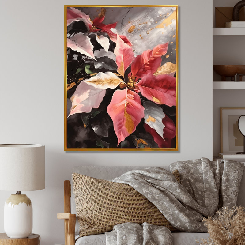 «Red Blossoming Poinsettias I», reproduction, H 32 po x l 24 po x P 1 po, Cadre flottant doré